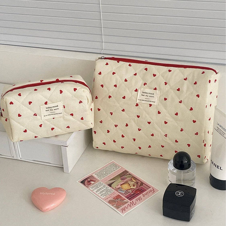 Red Heart Print Makeup Bags