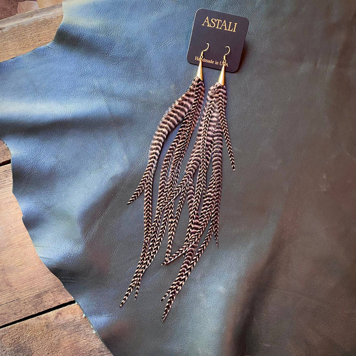 Earrings-FREEBIRDS COLLECTION: Cone Feather-Coral Grizzly