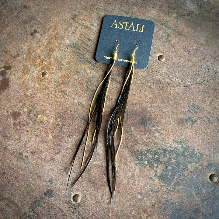 Earrings-Mini Feather-Black/Gold, Boho Western Earrings