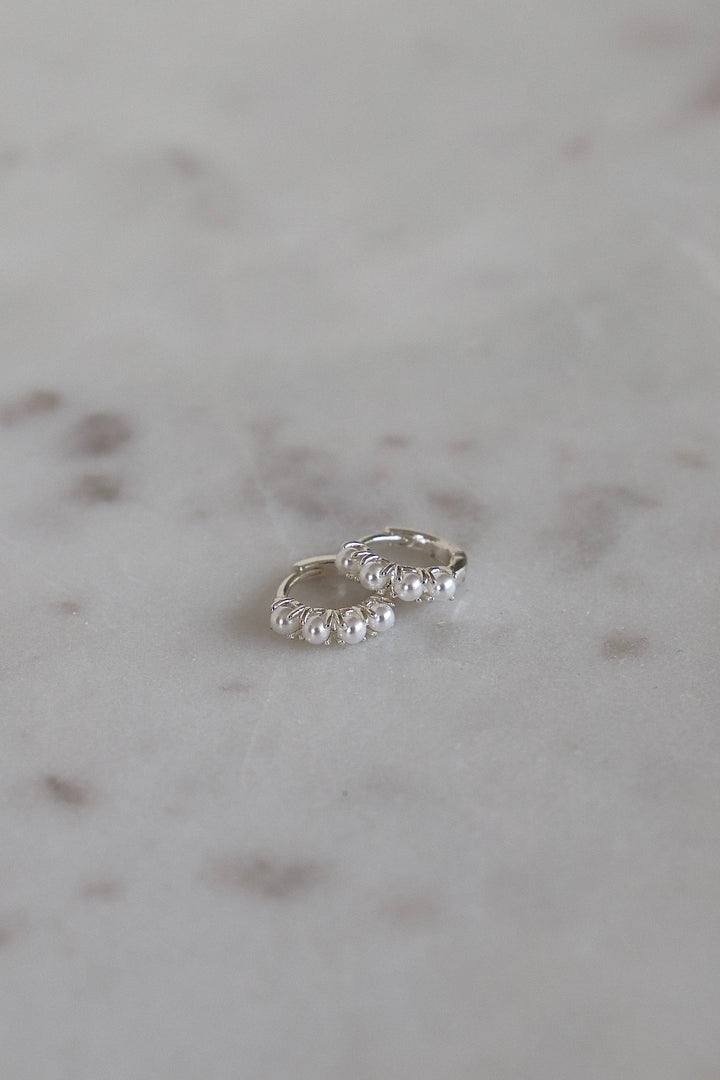 E1711S Silver Earrings-Mini Pearl Hoops