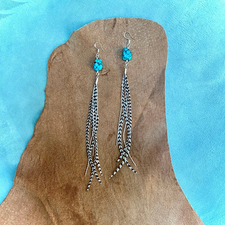 Astali Earrings-Turquoise & Mini Feather-Grizzly/Silver, Western