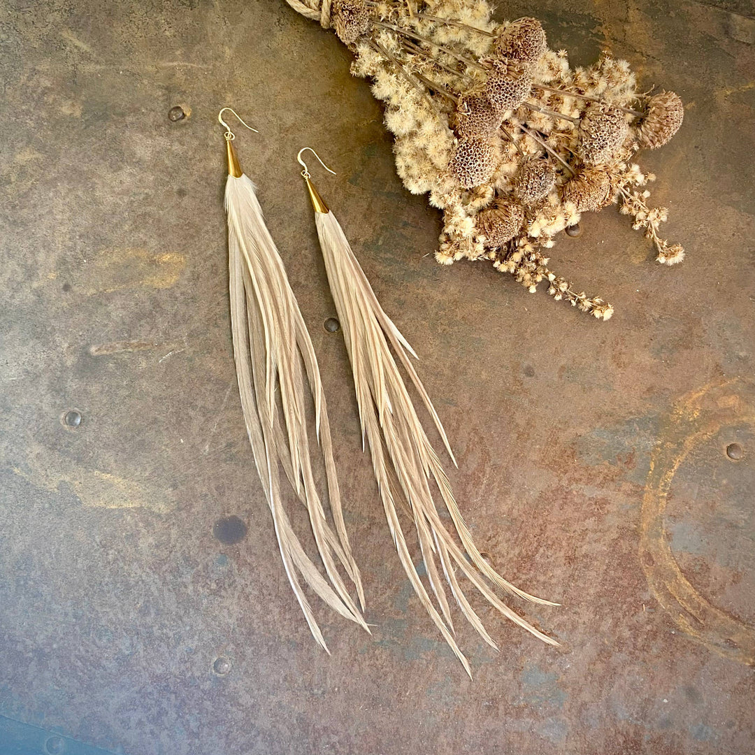 Earrings-FREEBIRDS COLLECTION: Cone Feather-Champagne