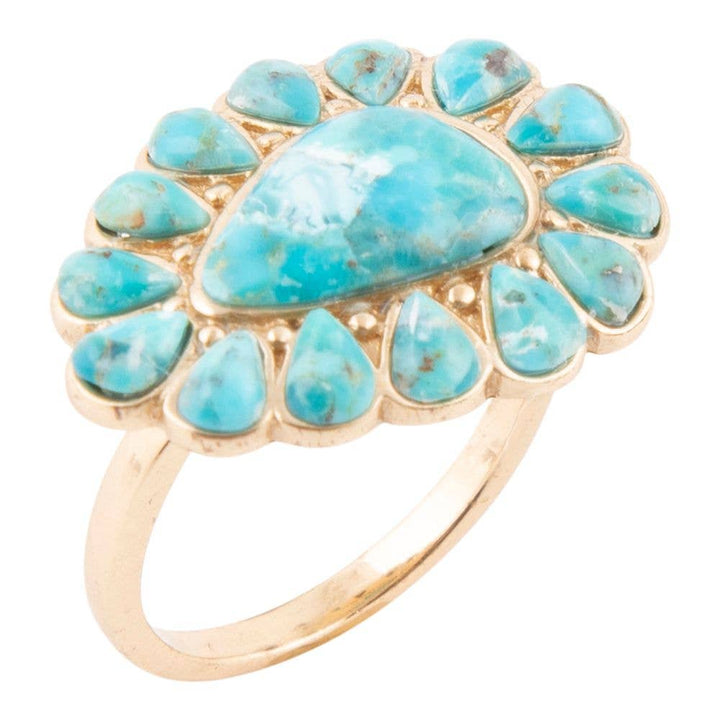 Ring-Durango Blue Turquoise Golden Statement