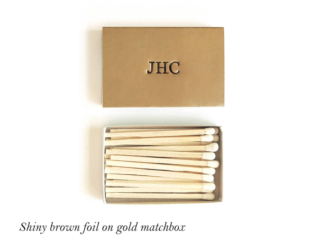 Custom Text Foil Embossed Matchbox: Terracotta on White