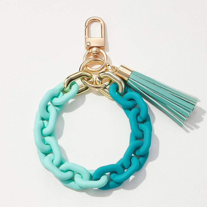 Key Ring-Silicone Coated Matte Bracelet with Leather Tassel