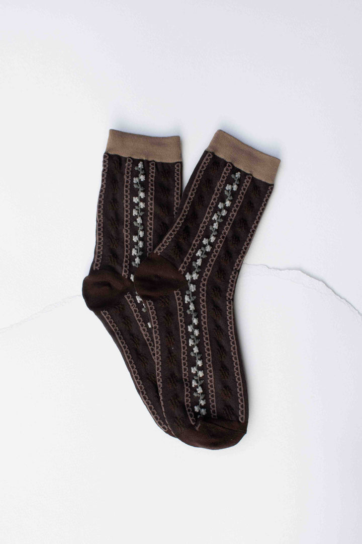 Vintage Stripe Floral Cotton Blend Socks