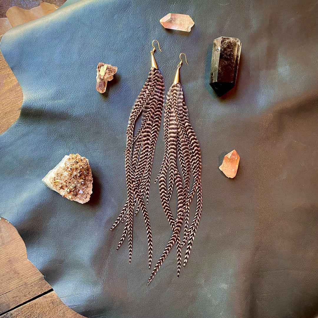 Earrings-FREEBIRDS COLLECTION: Cone Feather-Coral Grizzly