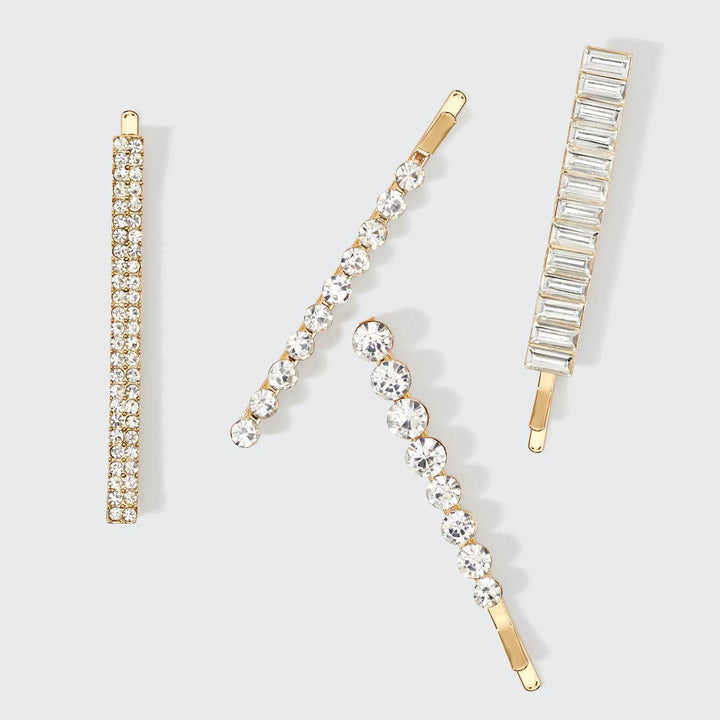 Bobby Pins 4pc Set-Metal Rhinestone Assorted Gold