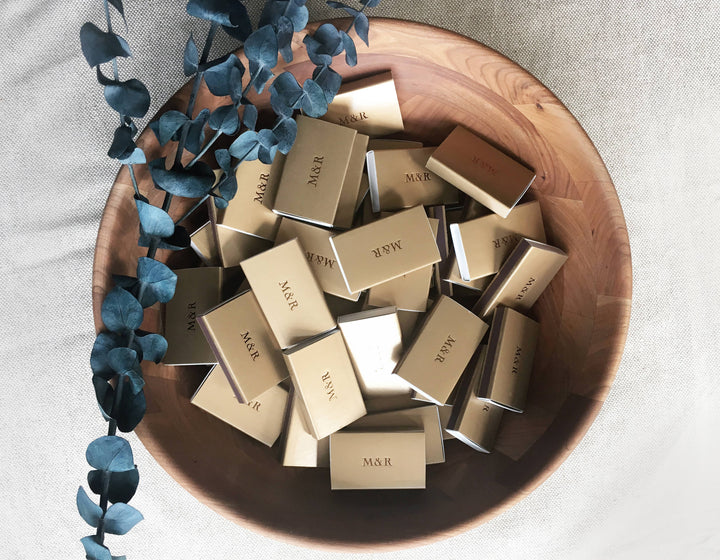 Custom Text Foil Embossed Matchbox: Terracotta on White