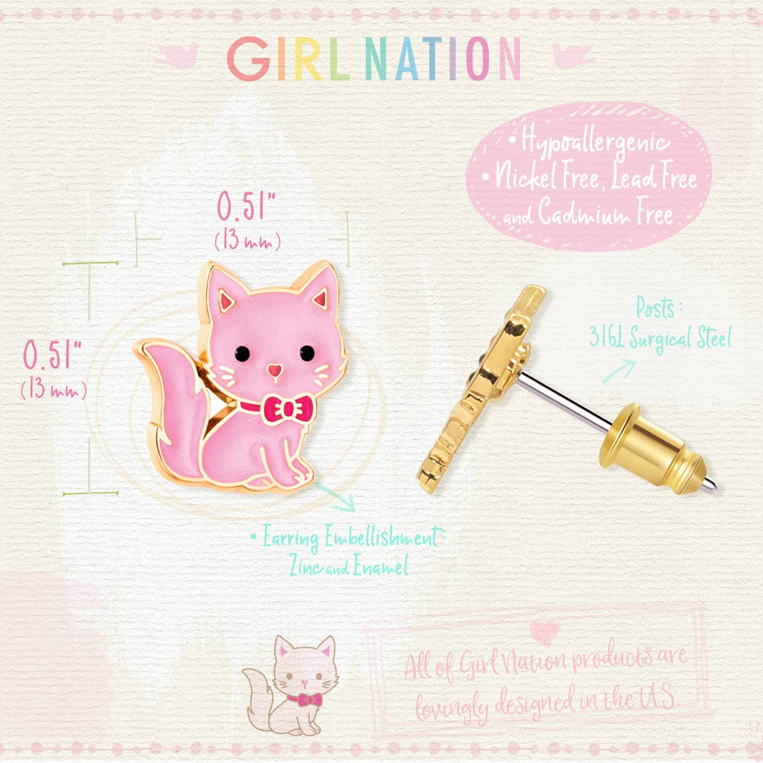 Stud Earrings-Pink Kitty