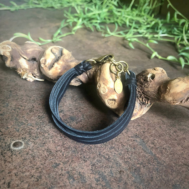 Leather 7-Strand Bracelet-Black & Brass, Boho Western