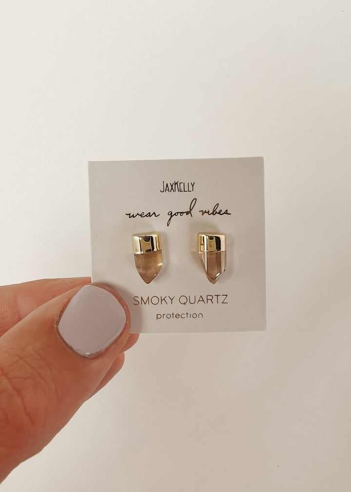 Earrings-Gold Dip Smoky Quartz Point