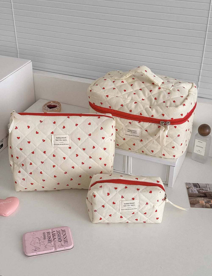 Red Heart Print Makeup Bags