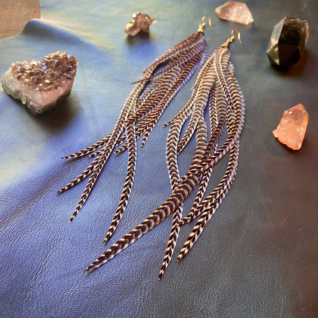 Earrings-FREEBIRDS COLLECTION: Cone Feather-Coral Grizzly