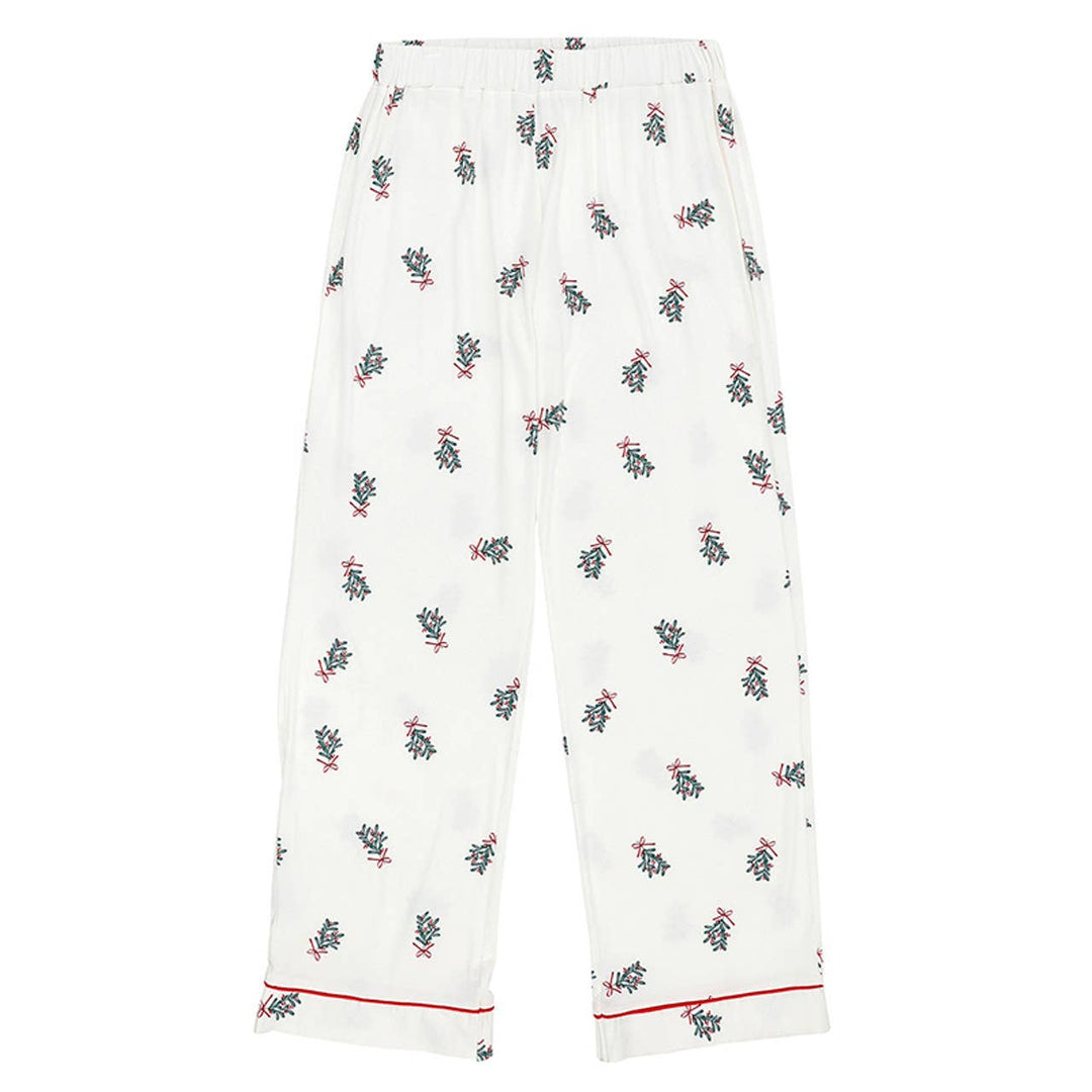 Full-Length Bamboo PJ Set - White + Mistletoe