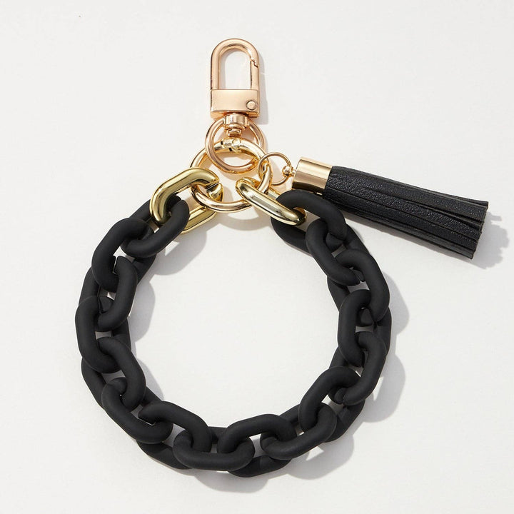 Key Ring-Silicone Coated Matte Bracelet with Leather Tassel