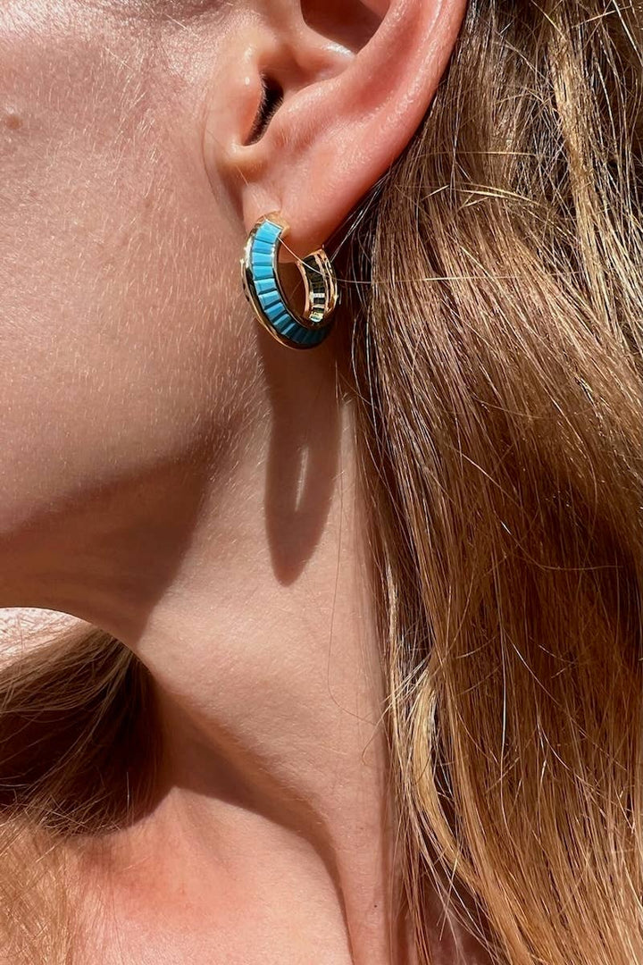 Earrings-Gold + Turquoise Razor Edge Hoops