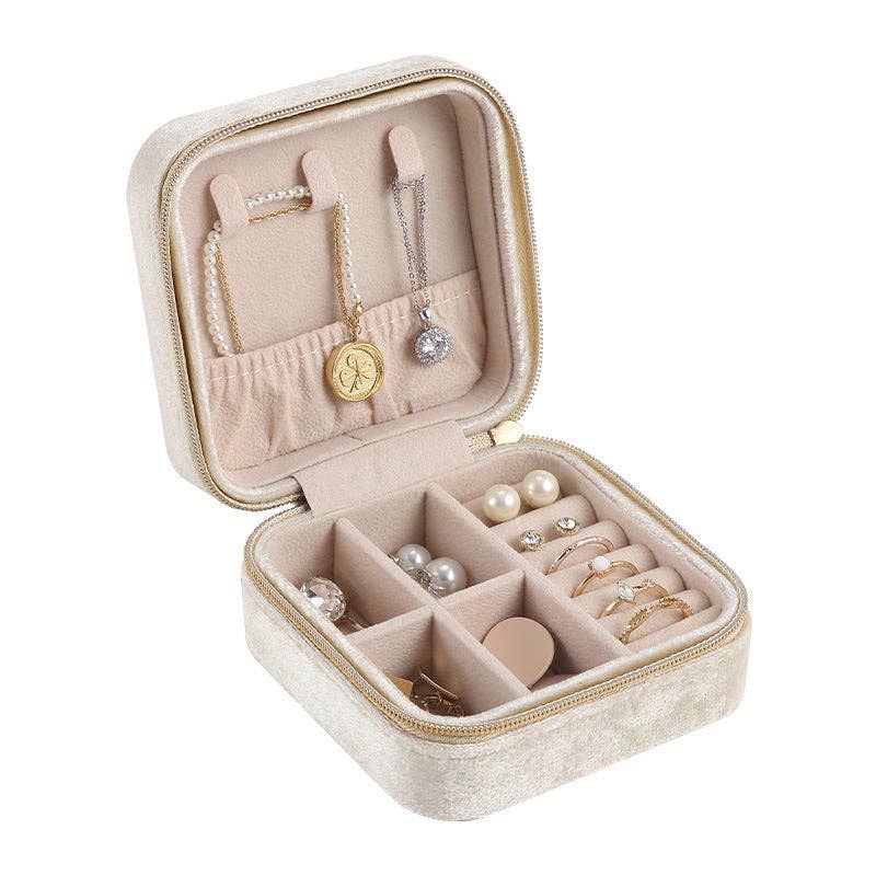 Velvet Lined Compact Jewelry Case PU Leather