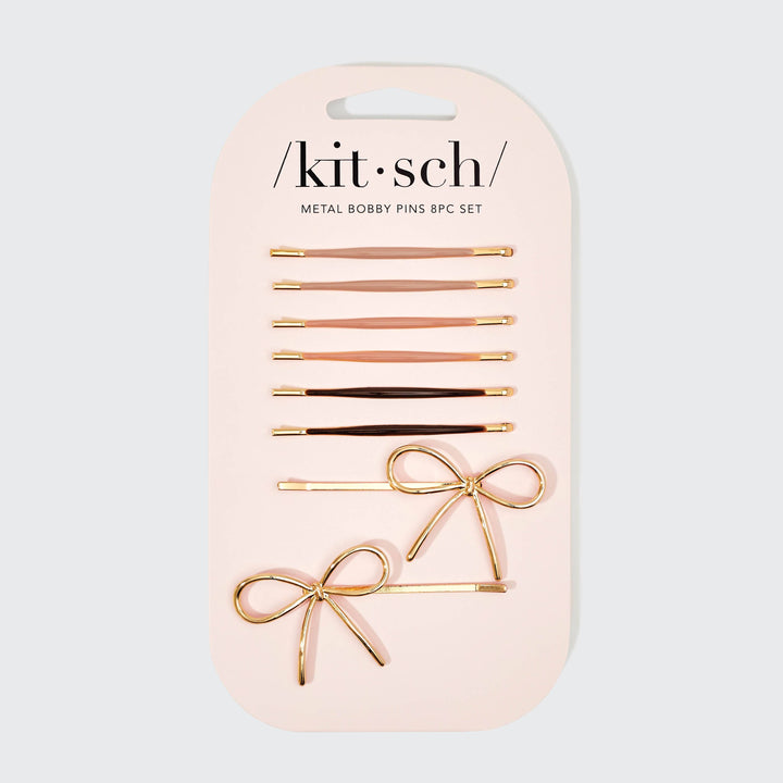 Bobby Pins 8pc Set-Metal Enamel Cloud & Bow-Rosewood