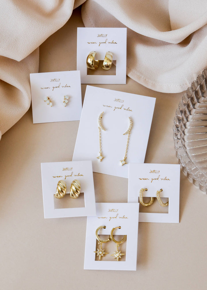 Earrings-Gold Hoop Pave White CZ