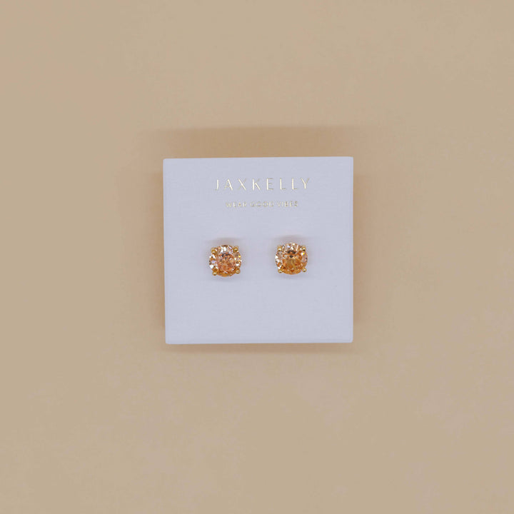 Earrings-Round CZ- Champagne - Gold