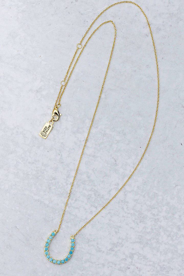 Necklace-14k Gold Plate + Turquoise Lucky Horseshoe
