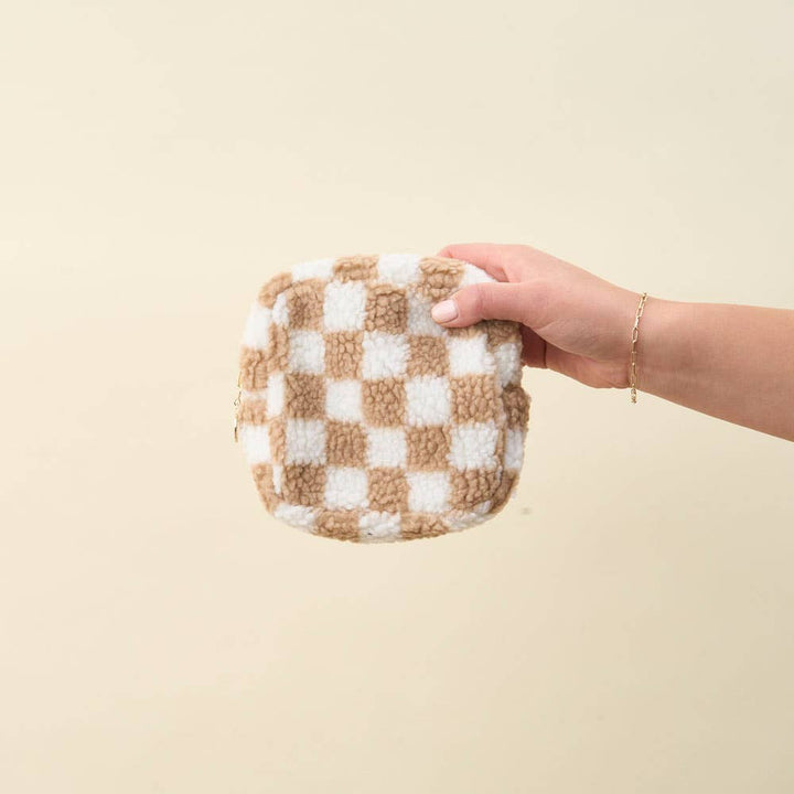 Teddy Pouch Square-Check Tan