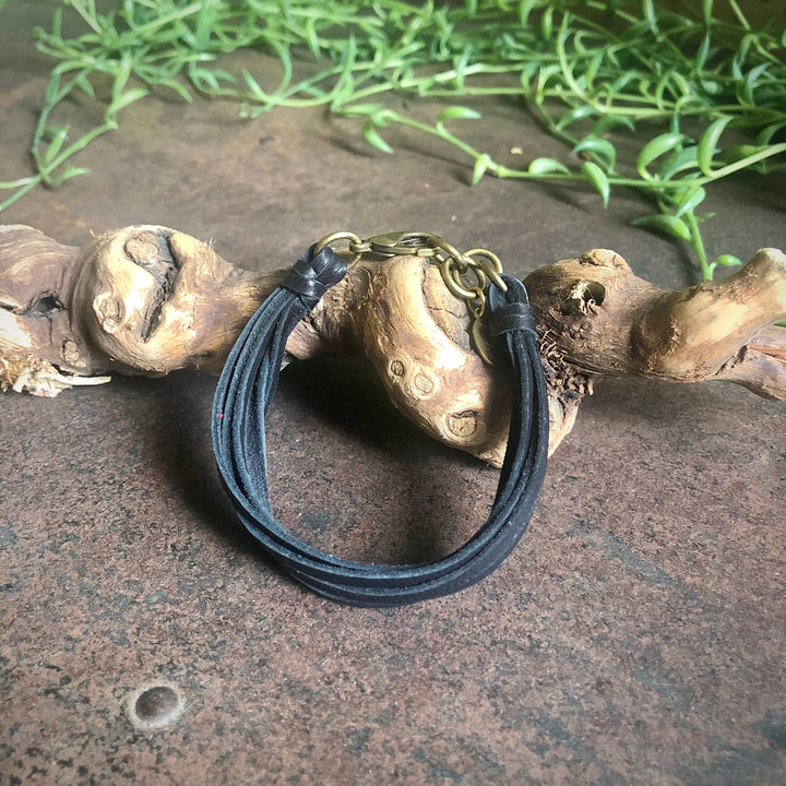 Leather 7-Strand Bracelet-Black & Brass, Boho Western