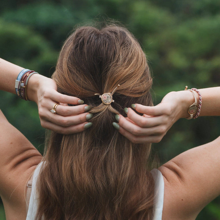 Hair Tie Bracelets -Bloom Maroon and Pink with Pressed Flowers