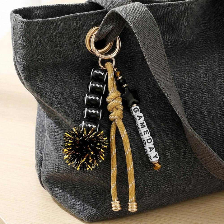 Tassel Keychain  Bag Charm-GAMEDAY Star Football Tinsel Pom Knot
