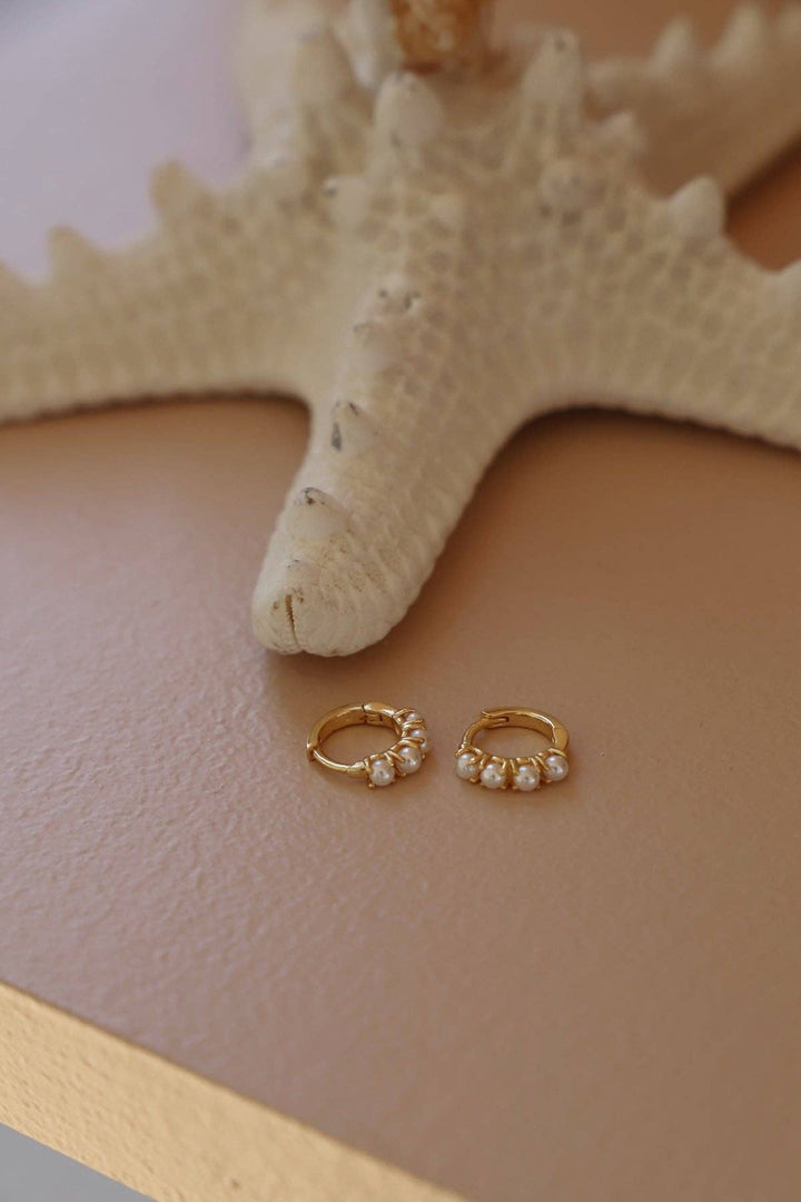 E1711G Gold Earrings-Mini Pearl Hoops