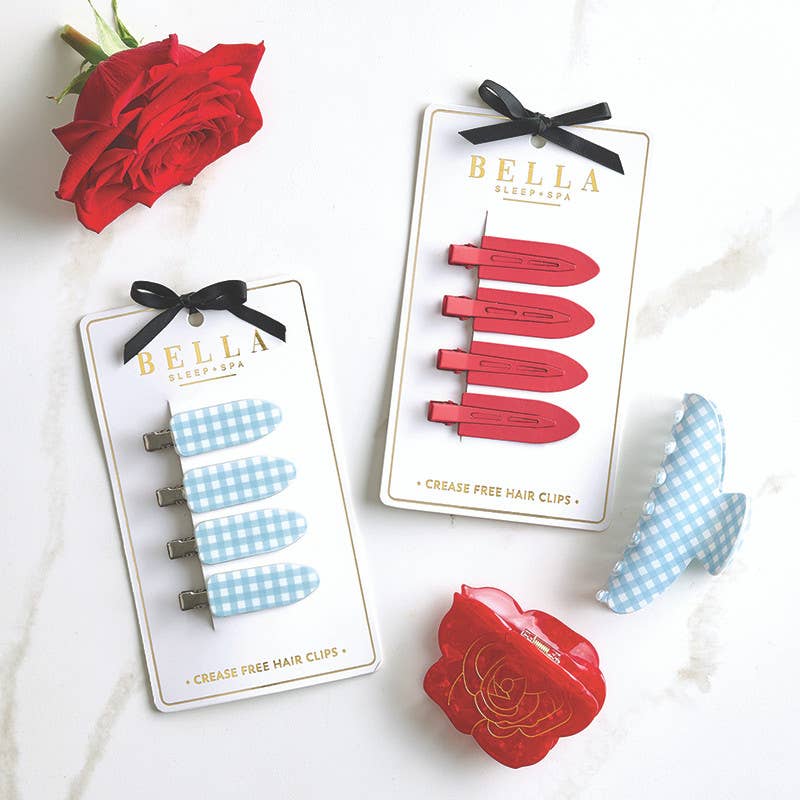 Crease Free Hair Clips - Blue Gingham - Set of 4