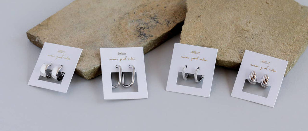 Earrings-Silver Hoop Pave White CZ