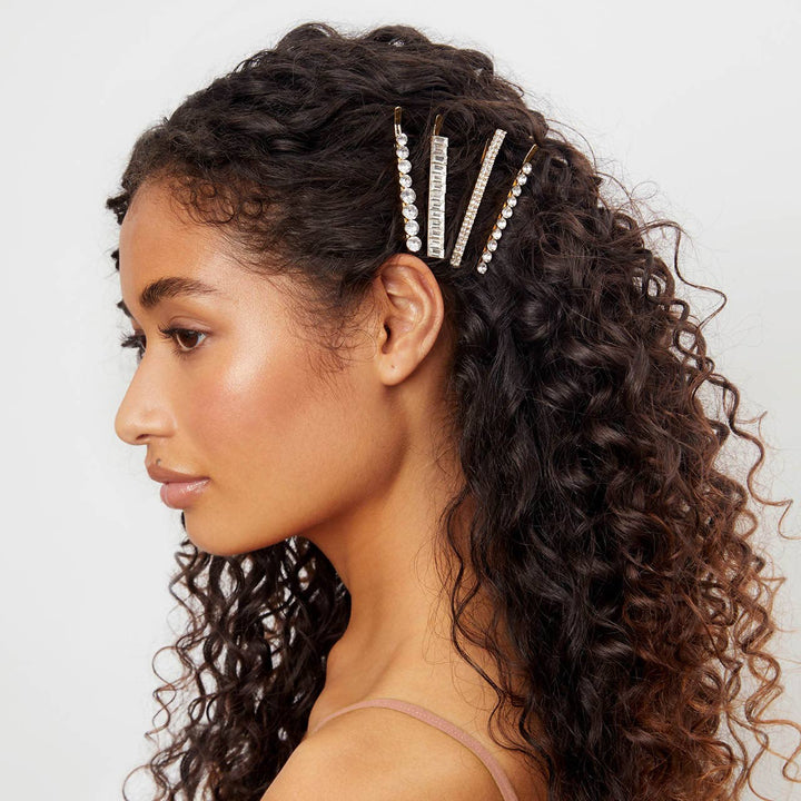 Bobby Pins 4pc Set-Metal Rhinestone Assorted Gold