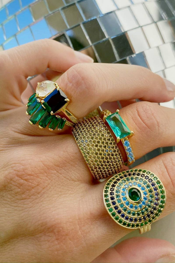 Ring-Alix Emerald 14K Gold Vermeil Crown Stack