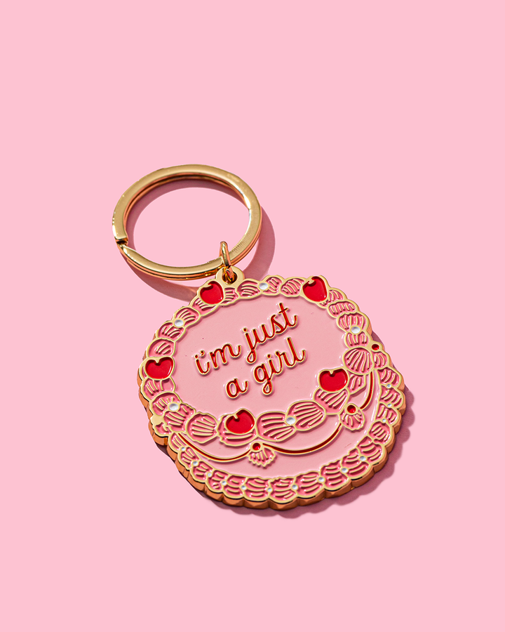 Enamel Keychain-Just A Girl Vintage Cake