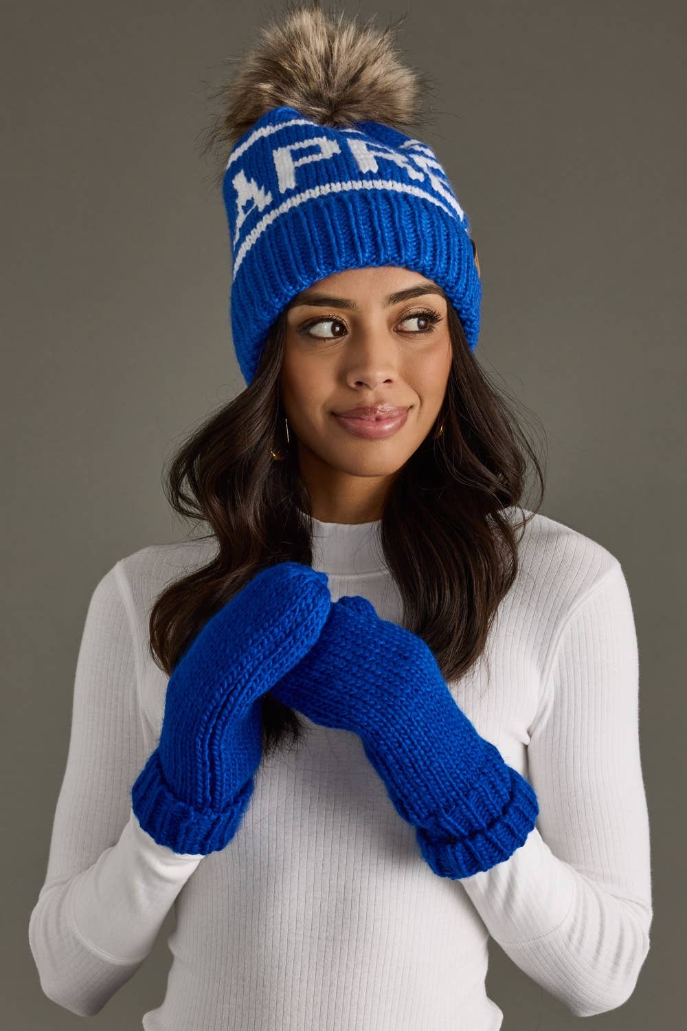 Pom Hat-Royal Blue & White Apres