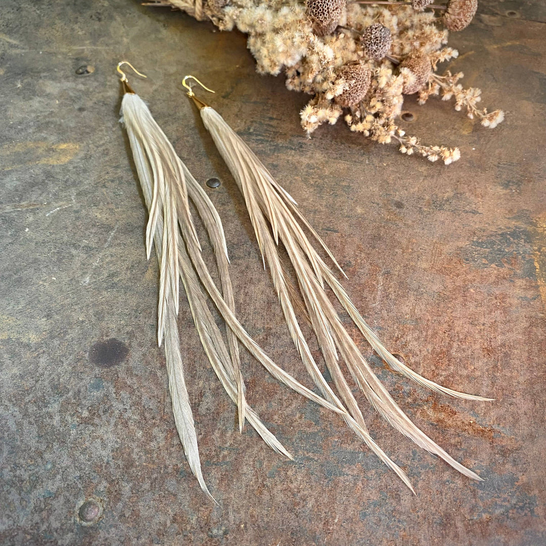 Earrings-FREEBIRDS COLLECTION: Cone Feather-Champagne