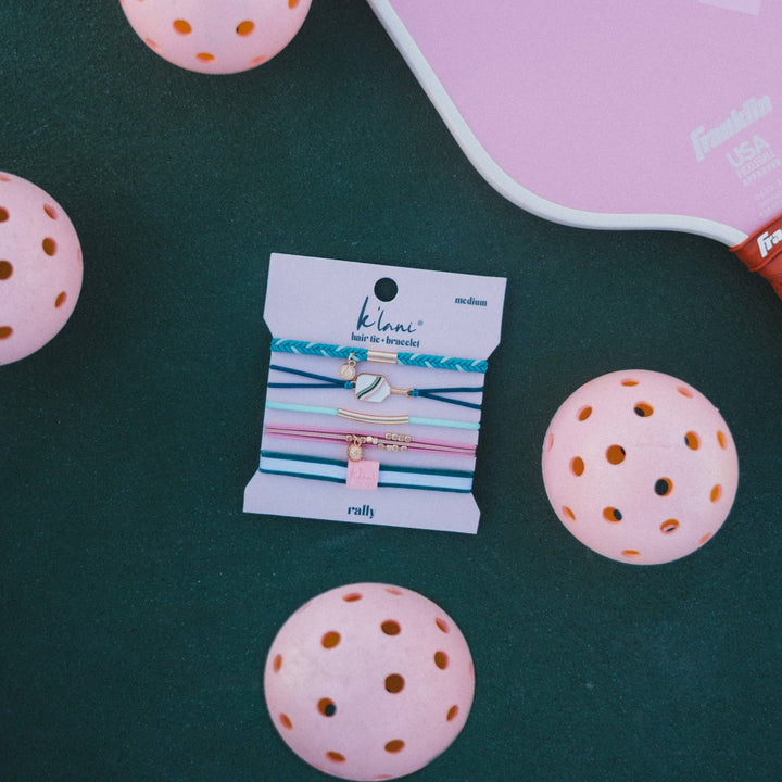 Hair Tie Bracelets-Rally Pickleball with Pink and Green