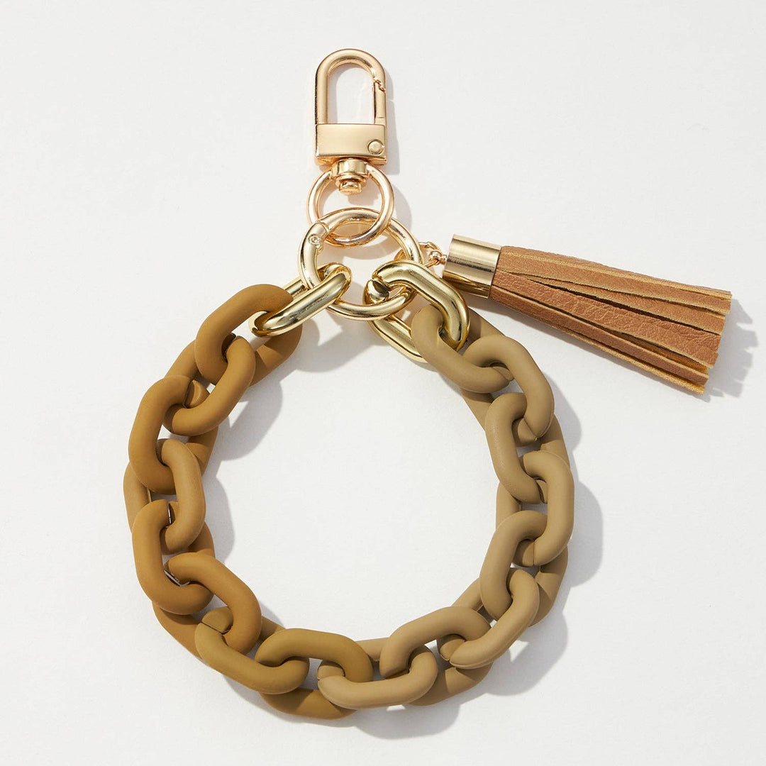 Key Ring-Silicone Coated Matte Bracelet with Leather Tassel