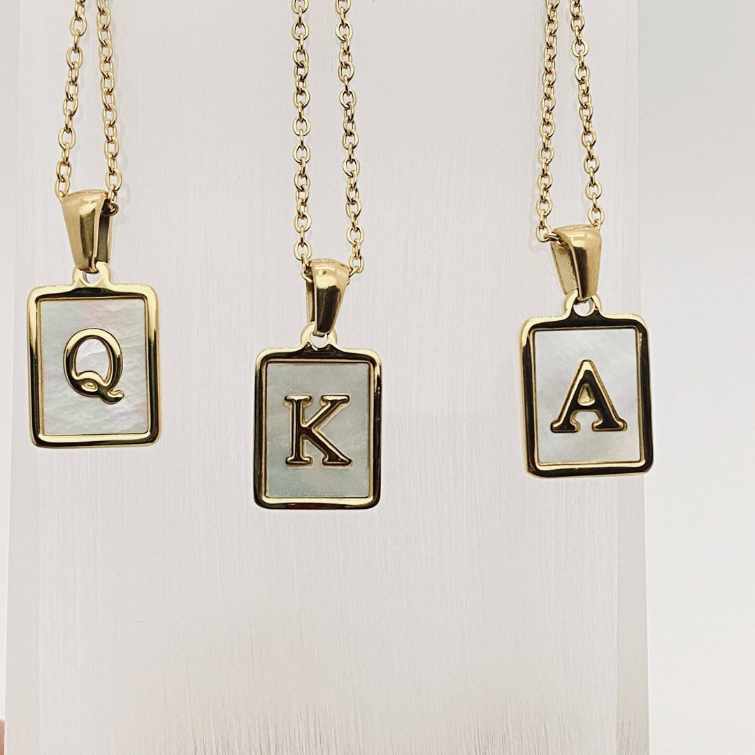 Square Initial 18K Gold-plated Shell Necklace