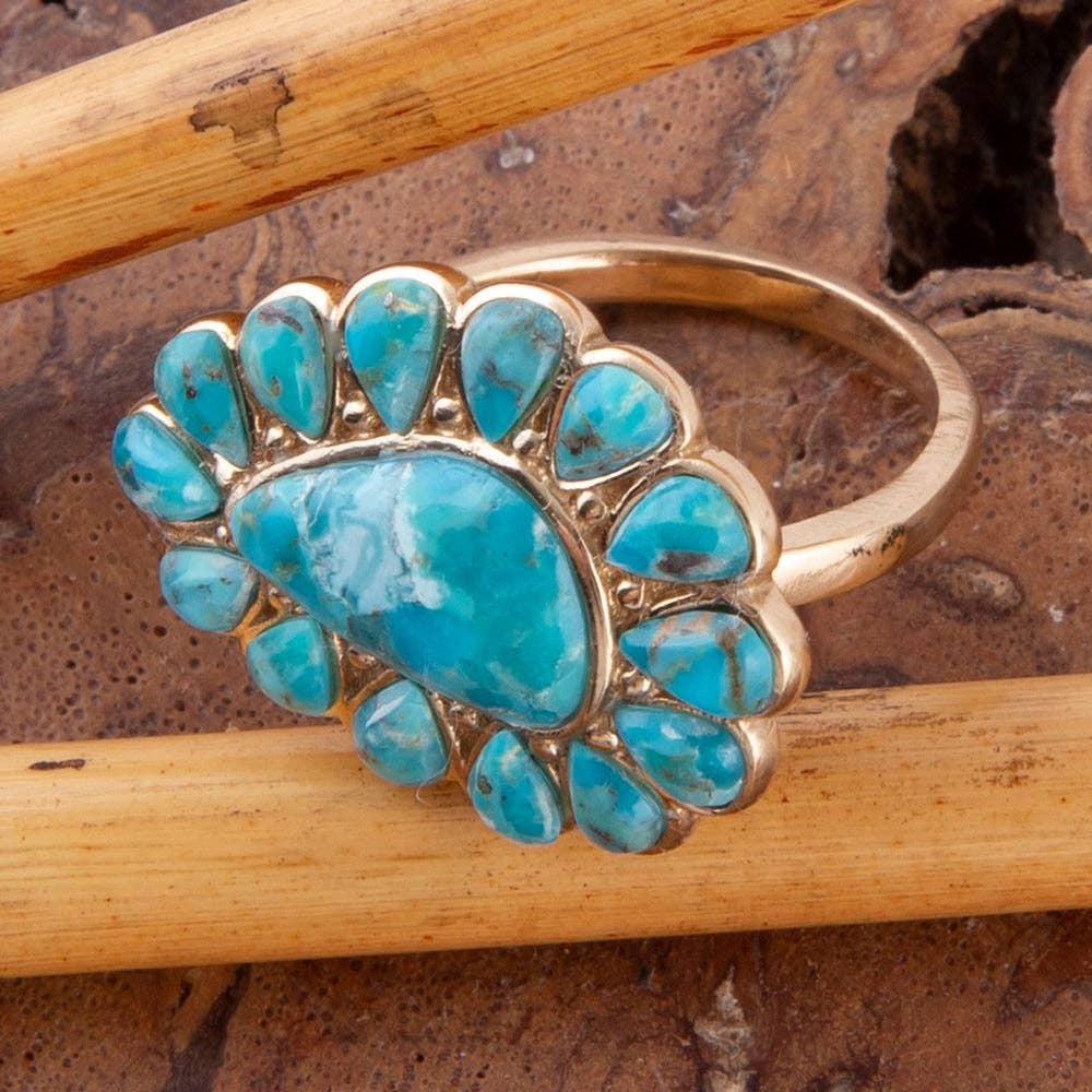 Ring-Durango Blue Turquoise Golden Statement