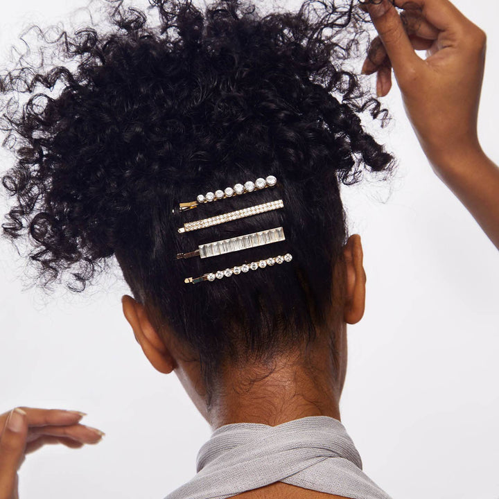 Bobby Pins 4pc Set-Metal Rhinestone Assorted Gold
