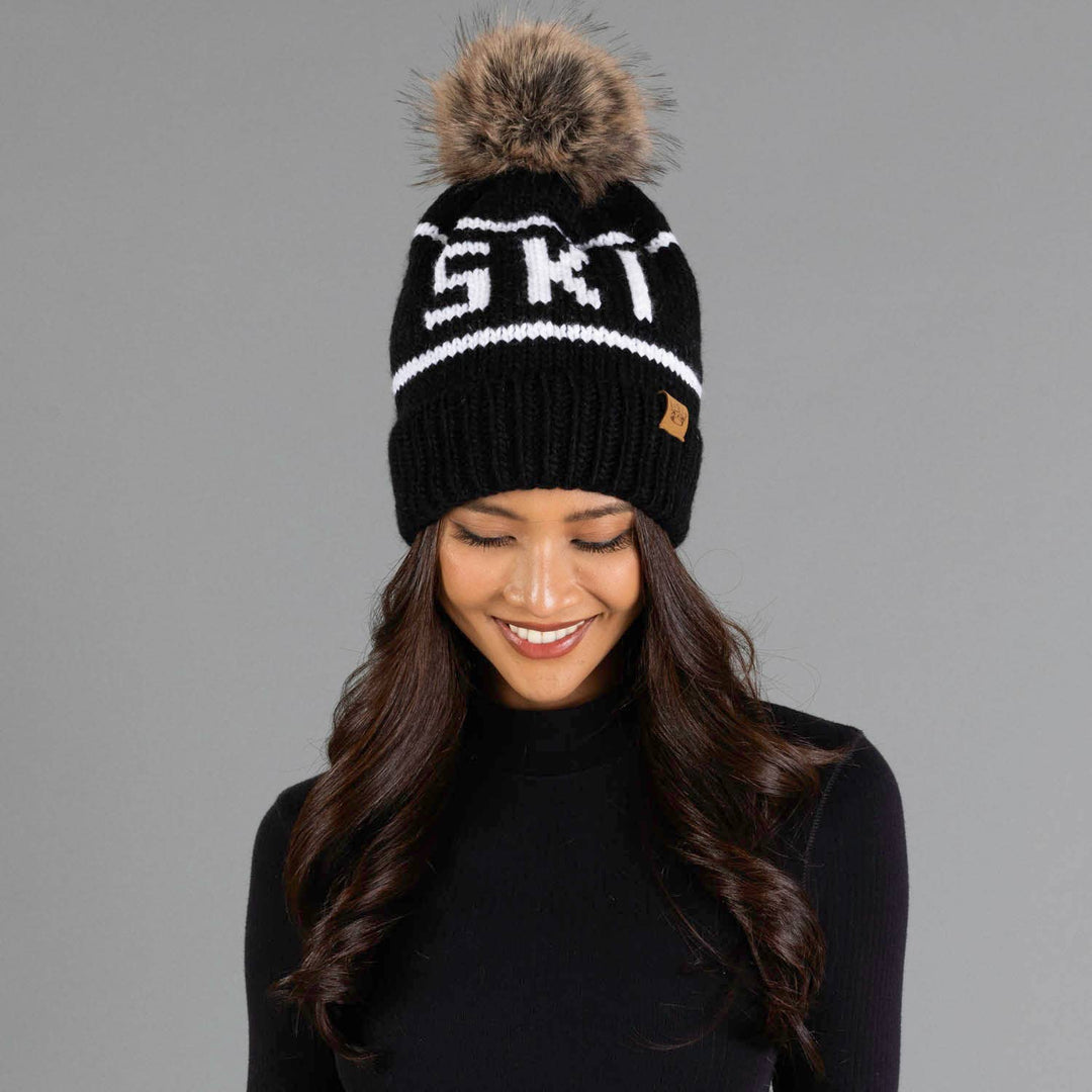Pom Hat-Black & White Ski