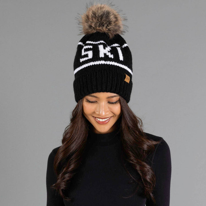 Pom Hat-Black & White Ski