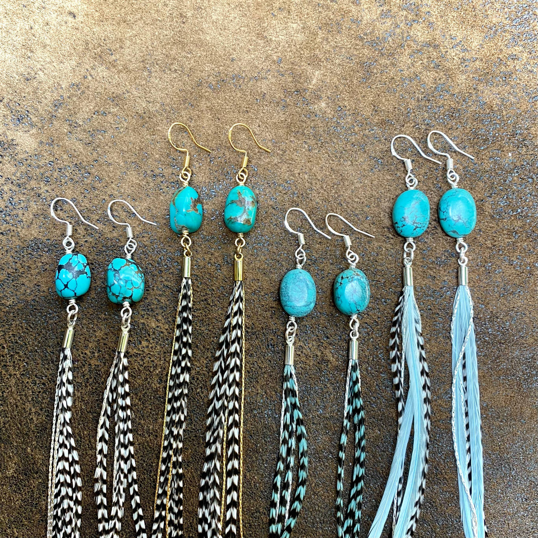 Astali Earrings-Turquoise & Mini Feather-Grizzly/Silver, Western