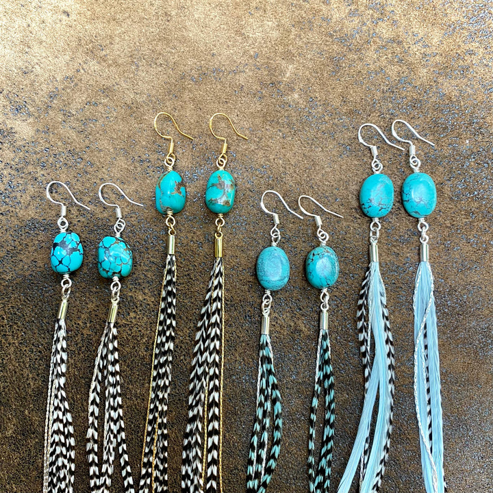 Astali Earrings-Turquoise & Mini Feather-Grizzly/Silver, Western