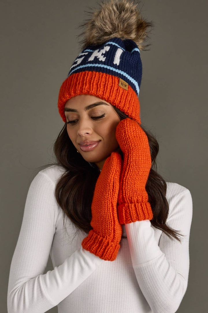 Pom Hat-Orange, Navy & Lt. Blue Ski