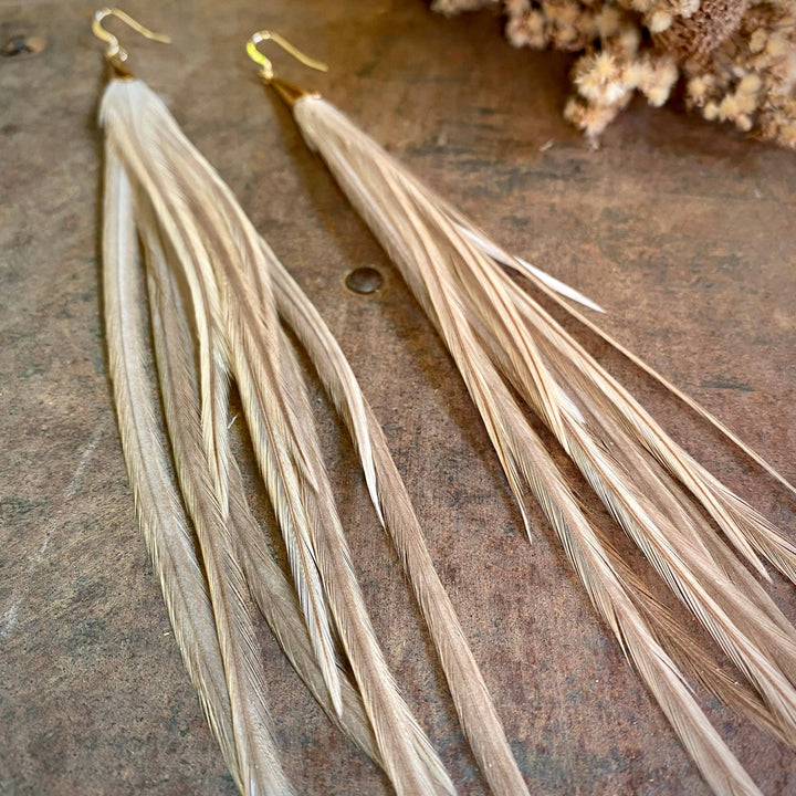 Earrings-FREEBIRDS COLLECTION: Cone Feather-Champagne