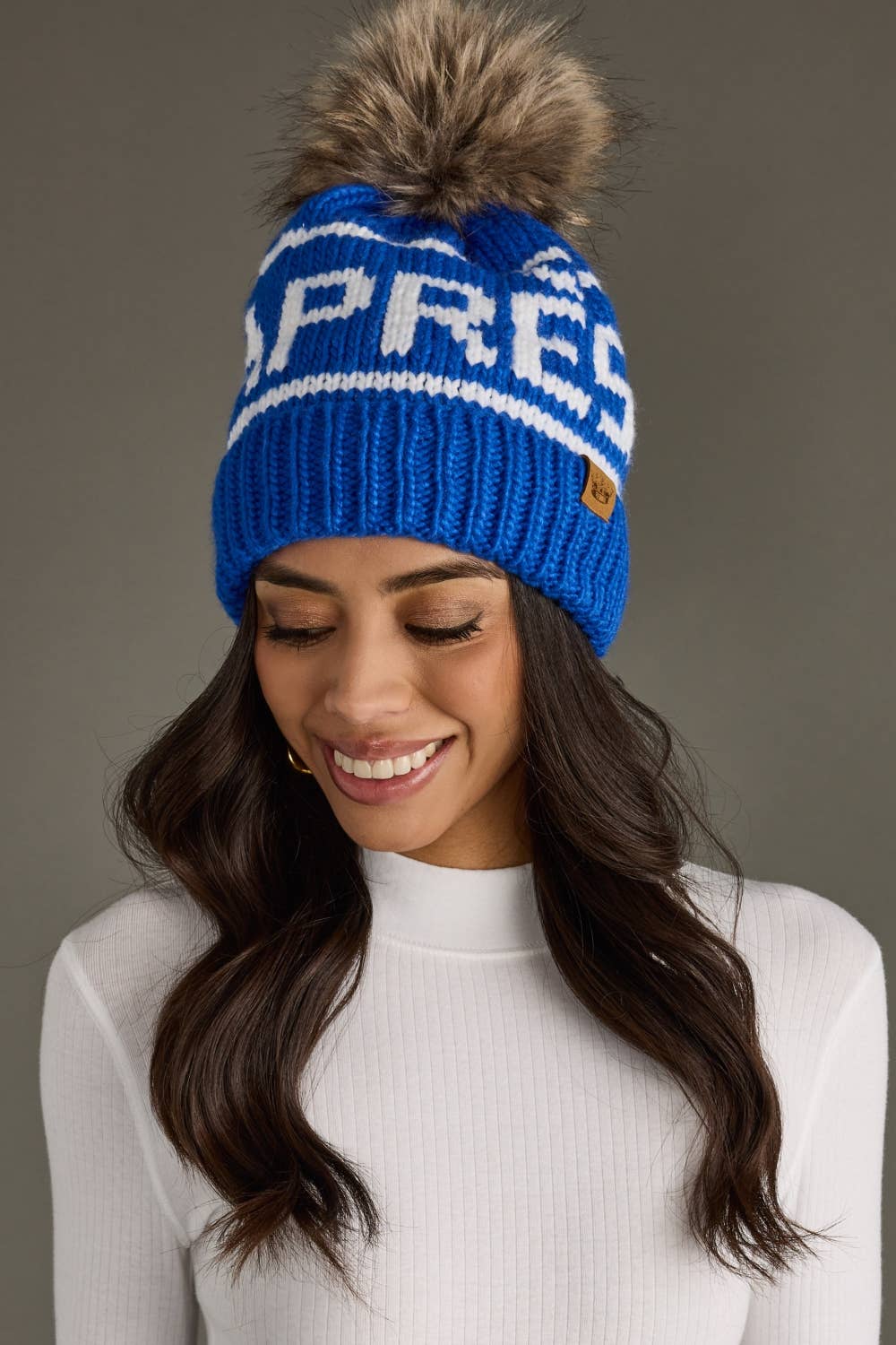 Pom Hat-Royal Blue & White Apres